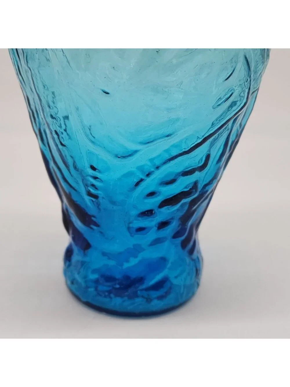 Blue Textured Glass Vase With Leaf Design 8-3/4